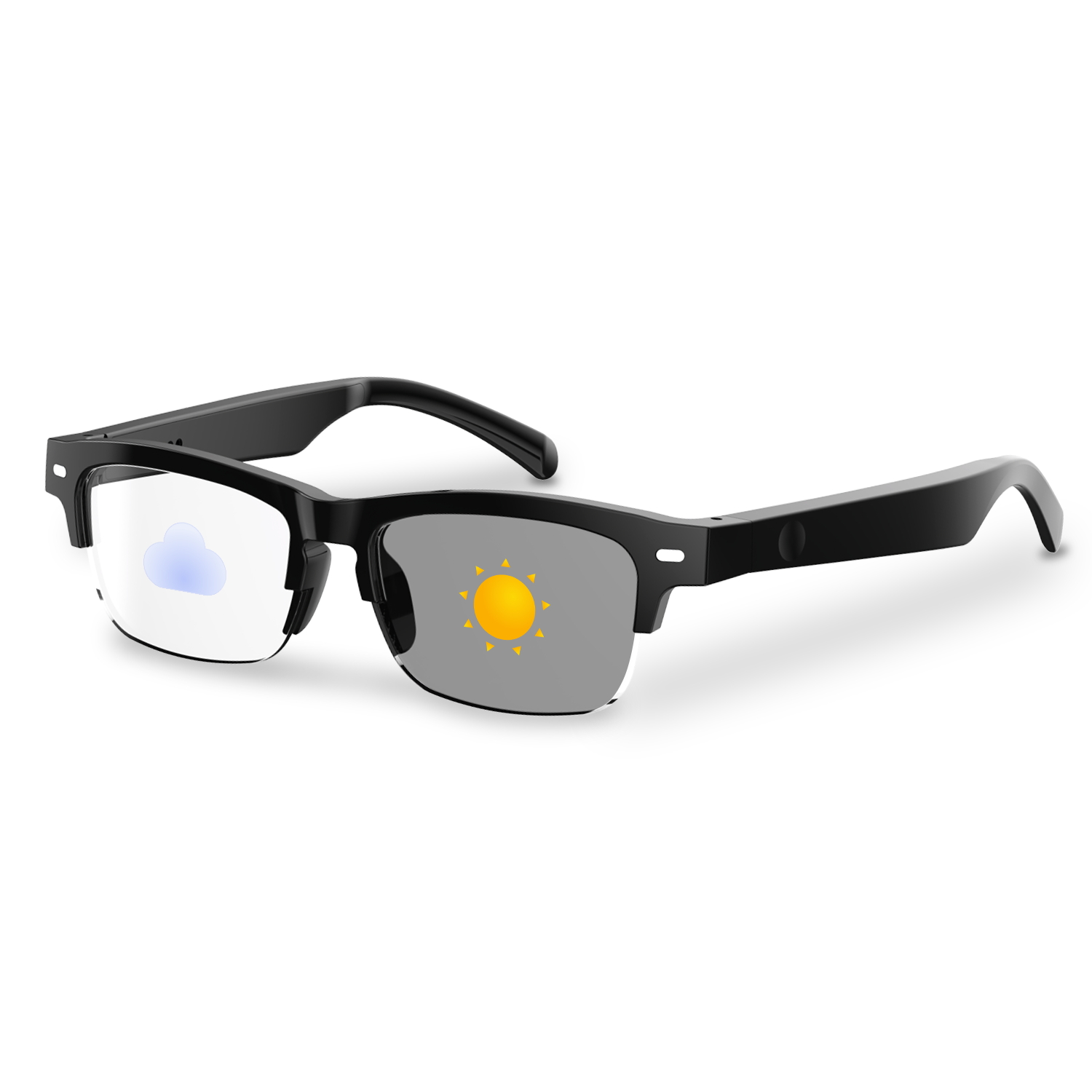Stylish audio glasses with built-in speakers, sleek design, black frame